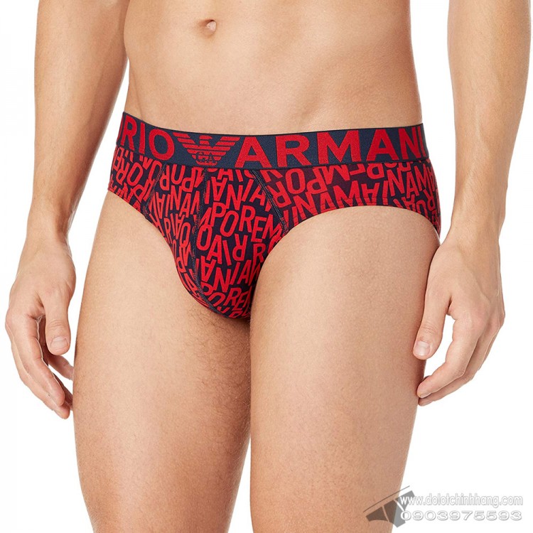 Quần lót nam Emporio Armani All Over Logo Cotton Brief Bold Ea Marine/Poppy