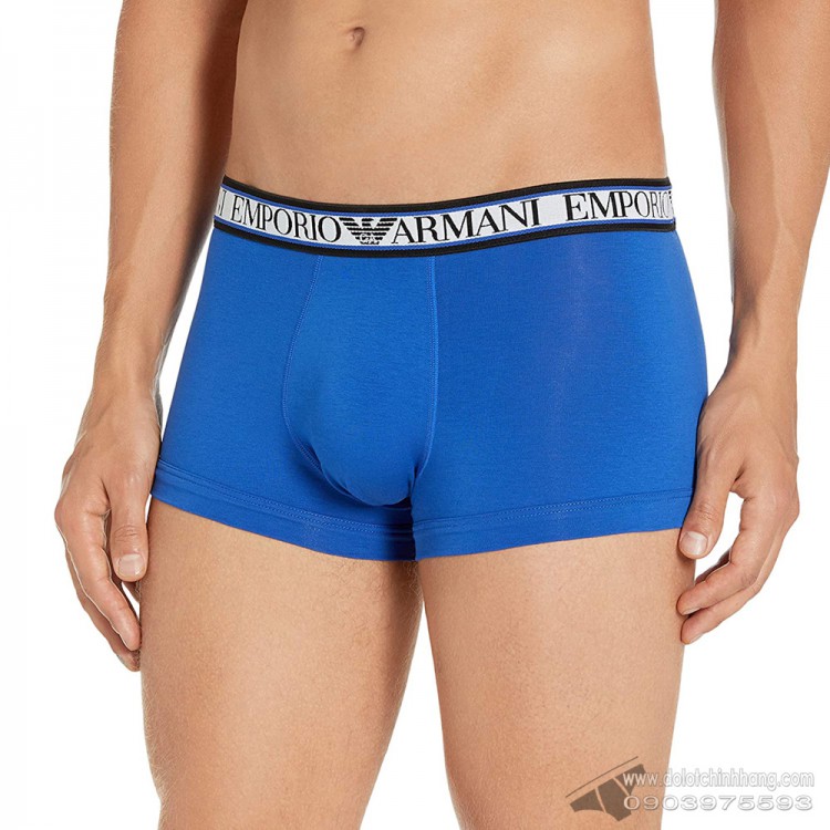 Quần lót nam Emporio Armani Textured Logoband Cotton Trunk Gentian